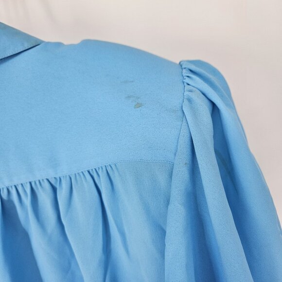 Josephine Shirt Womens 16 Blue Flutter Sleeve Button Up Vintage Style Bow Blouse - Picture 6 of 15